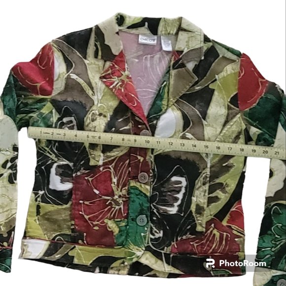 Chico's Artsy Autumnal Floral Bomber Blazer Jacket Art to Wear Sz Small - Picture 9 of 11